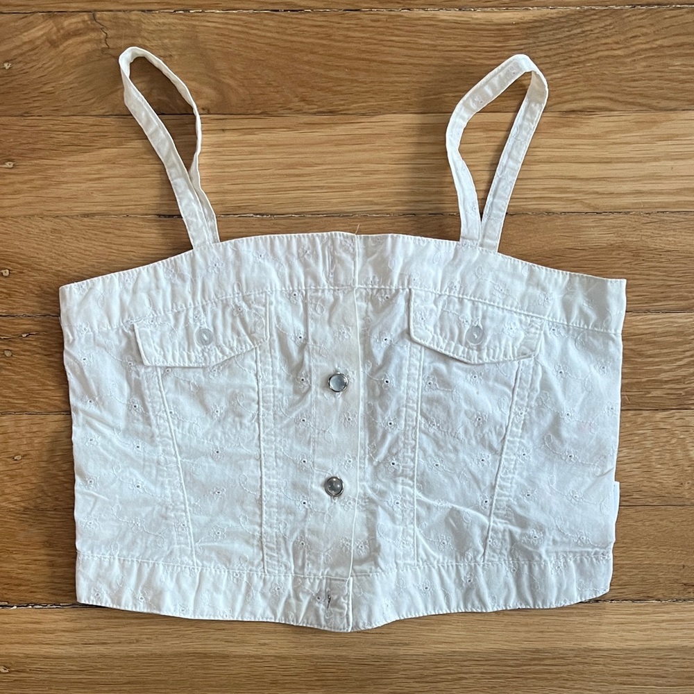 Mary-Kate and Ashley Vintage White Eyelet Spaghetti Strap Crop Top
